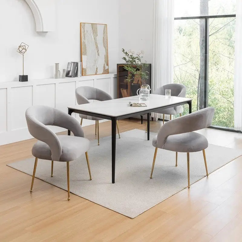 Mid-Century Modern Velvet Open-Back Dining Chair with Gold Legs, Set of 4