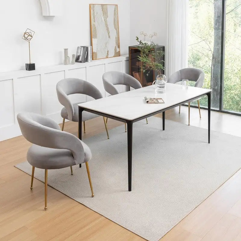 Mid-Century Modern Velvet Open-Back Dining Chair with Gold Legs, Set of 4