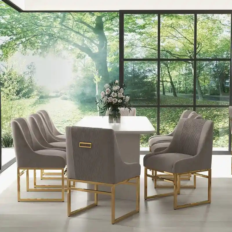 Contemporary Velvet Dining Chair with Gold Metal Legs, Set of 8
