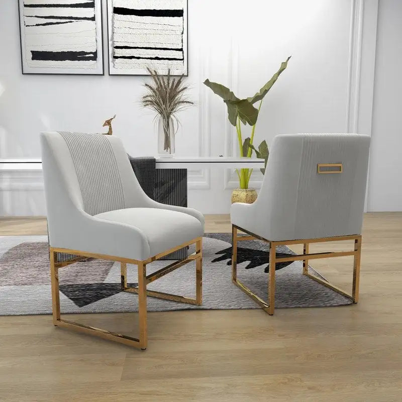 Contemporary Velvet Dining Chair with Gold Metal Legs, Set of 8