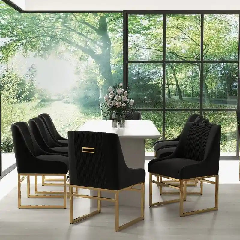 Contemporary Velvet Dining Chair with Gold Metal Legs, Set of 8