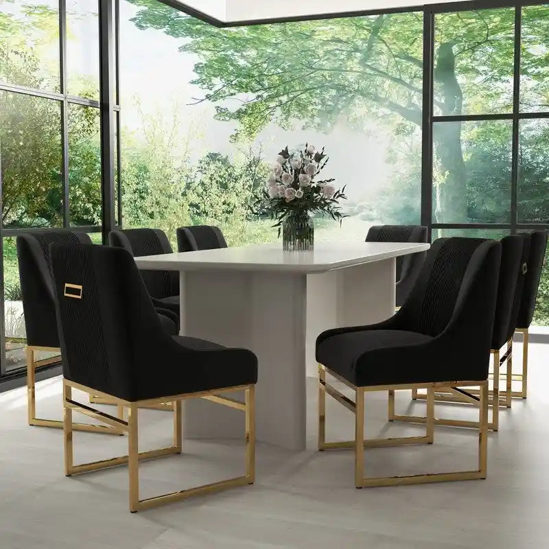 Contemporary Velvet Dining Chair with Gold Metal Legs, Set of 8