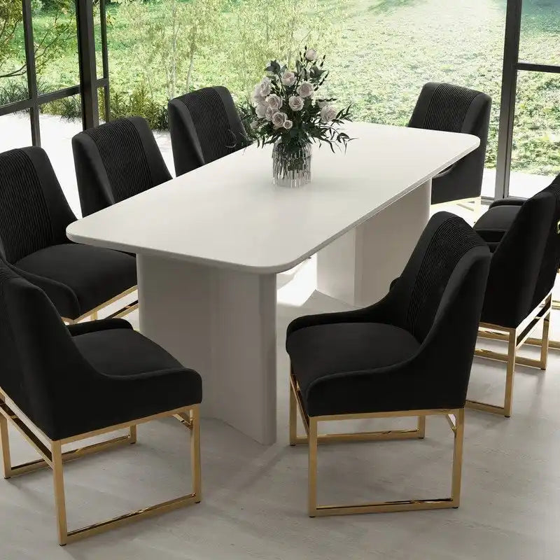 Contemporary Velvet Dining Chair with Gold Metal Legs, Set of 8