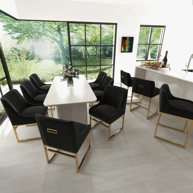 Contemporary Velvet Dining Chair with Gold Metal Legs, Set of 8