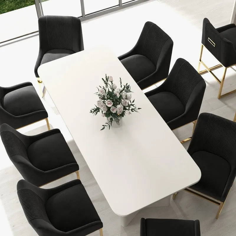 Contemporary Velvet Dining Chair with Gold Metal Legs, Set of 8
