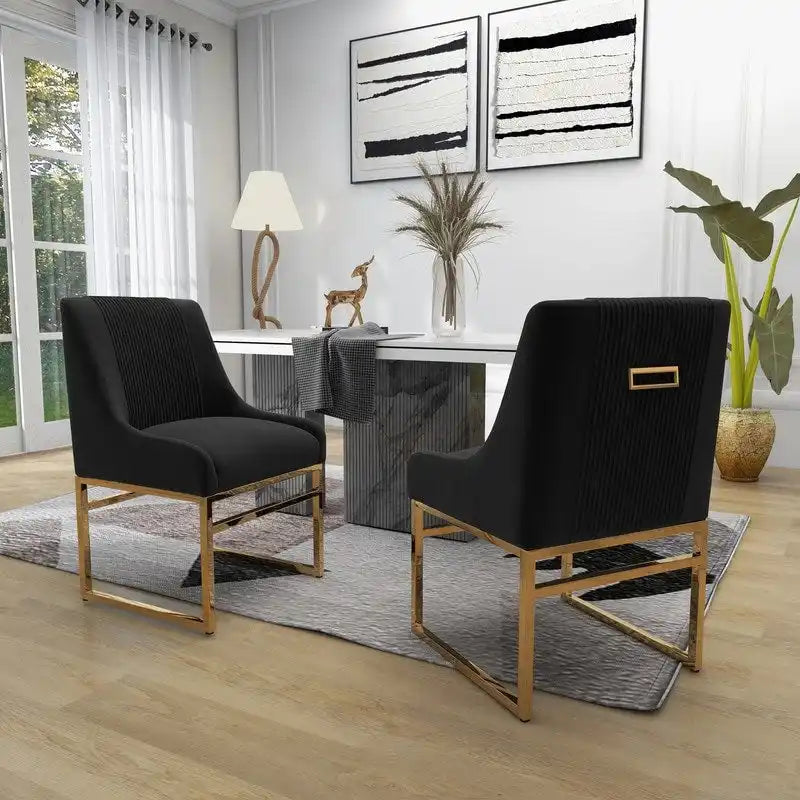 Contemporary Velvet Dining Chair with Gold Metal Legs, Set of 8