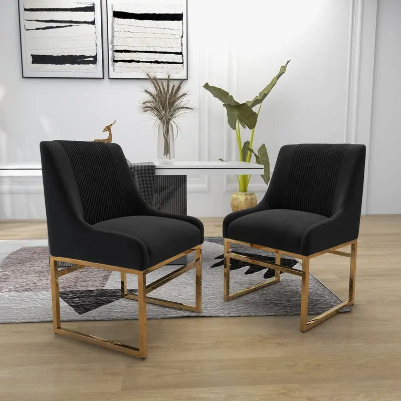 Contemporary Velvet Dining Chair with Gold Metal Legs, Set of 8