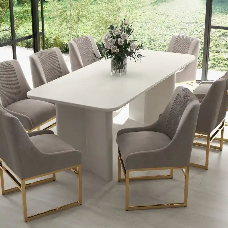 Contemporary Velvet Dining Chair with Gold Metal Legs, Set of 8