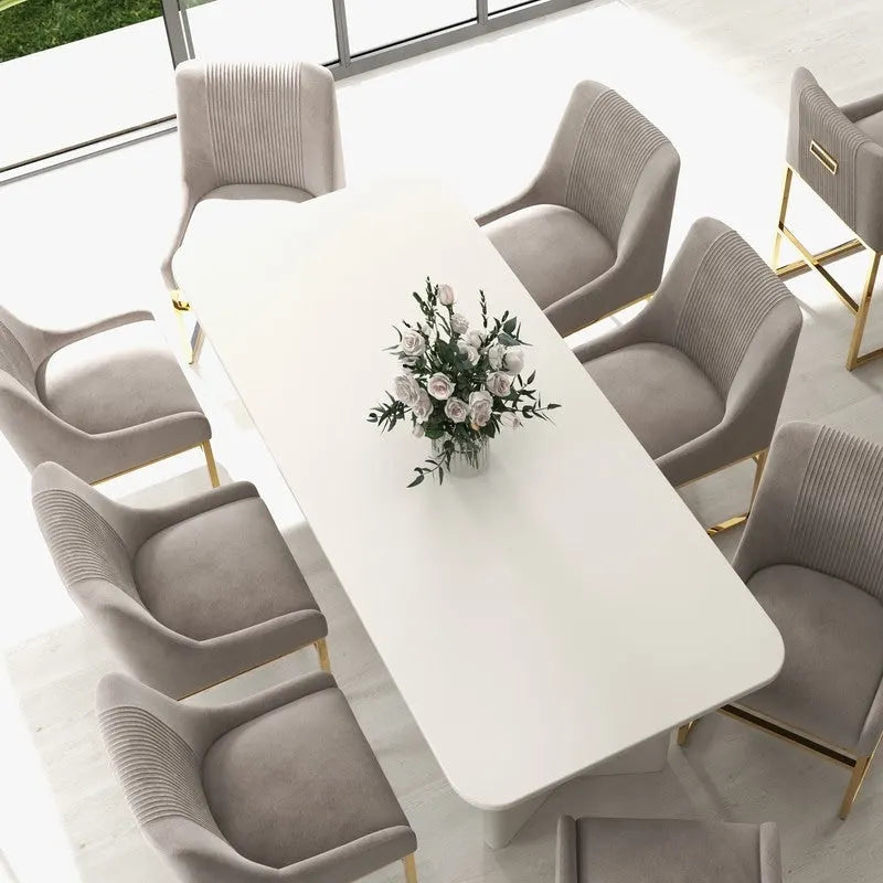 Contemporary Velvet Dining Chair with Gold Metal Legs, Set of 8
