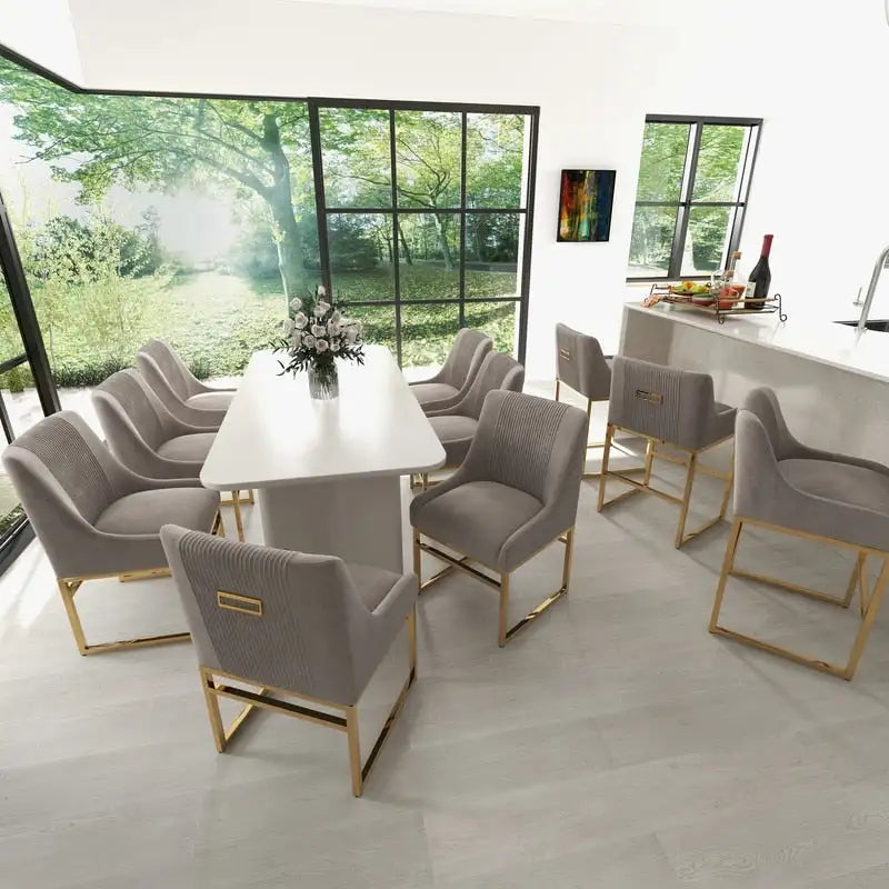 Contemporary Velvet Dining Chair with Gold Metal Legs, Set of 8