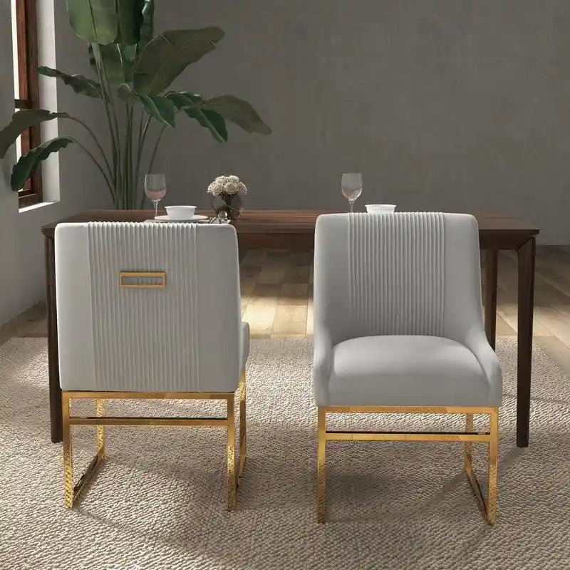 Contemporary Velvet Dining Chair with Gold Metal Legs, Set of 8