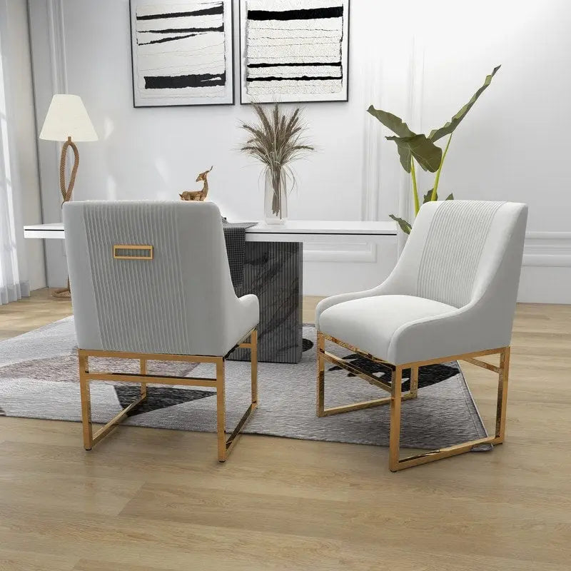 Contemporary Velvet Dining Chair with Gold Metal Legs, Set of 8