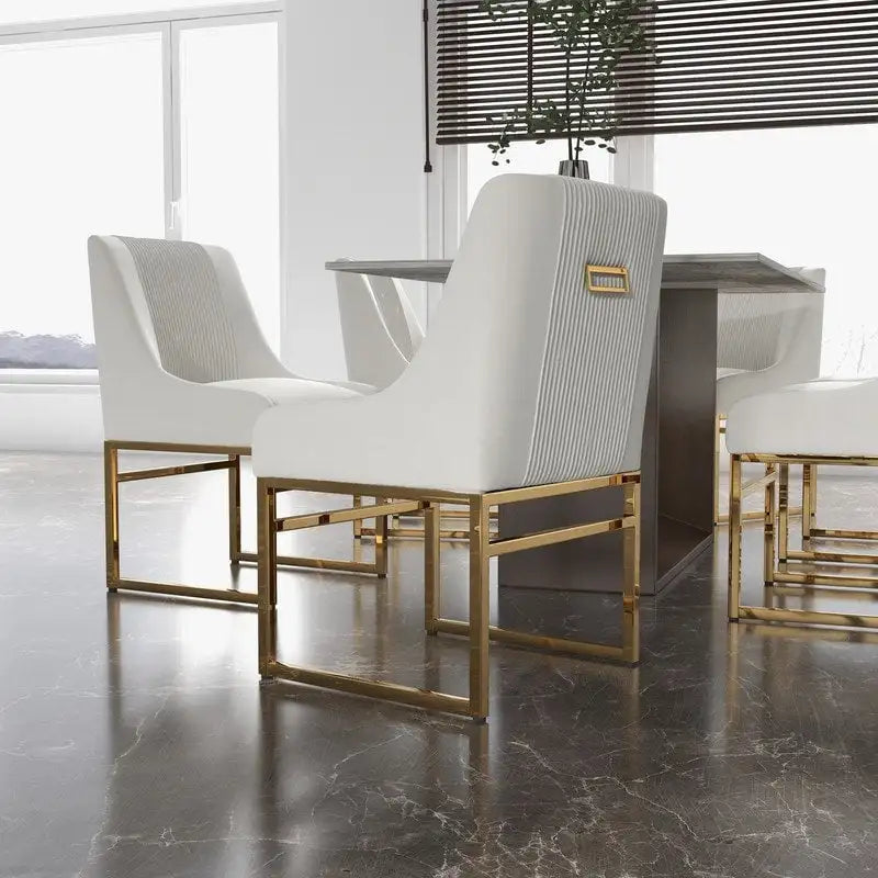 Contemporary Velvet Dining Chair with Gold Metal Legs, Set of 8