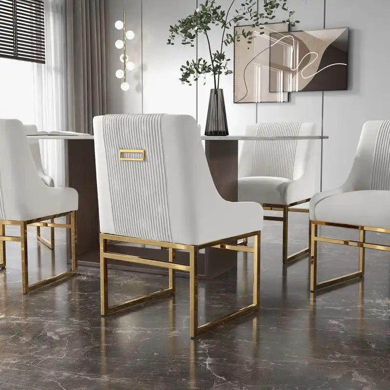 Contemporary Velvet Dining Chair with Gold Metal Legs, Set of 8