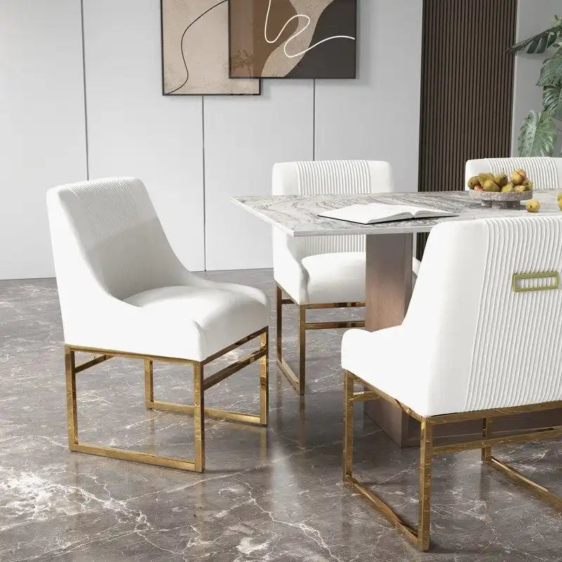 Contemporary Velvet Dining Chair with Gold Metal Legs, Set of 8