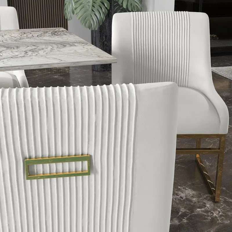 Contemporary Velvet Dining Chair with Gold Metal Legs, Set of 8