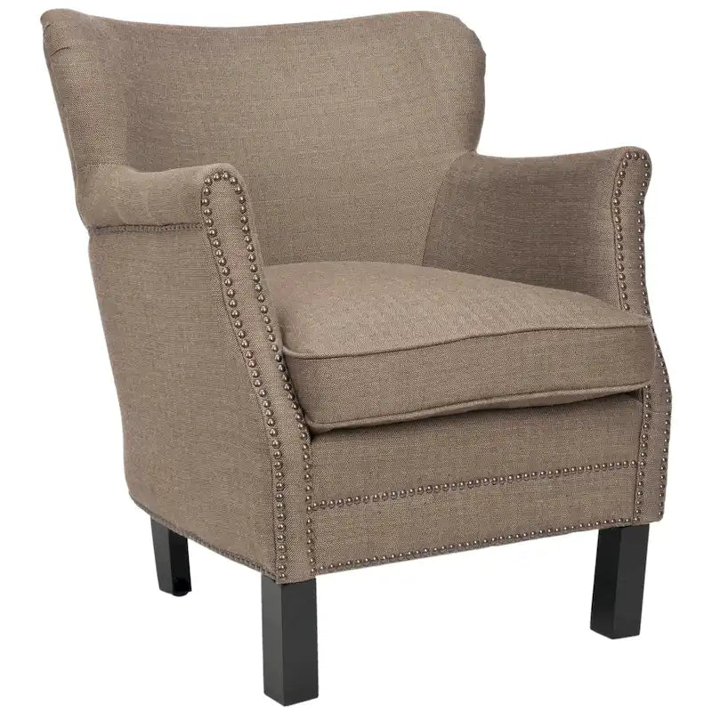 Brown Club Chair with Brass Nail Heads and Birch Legs