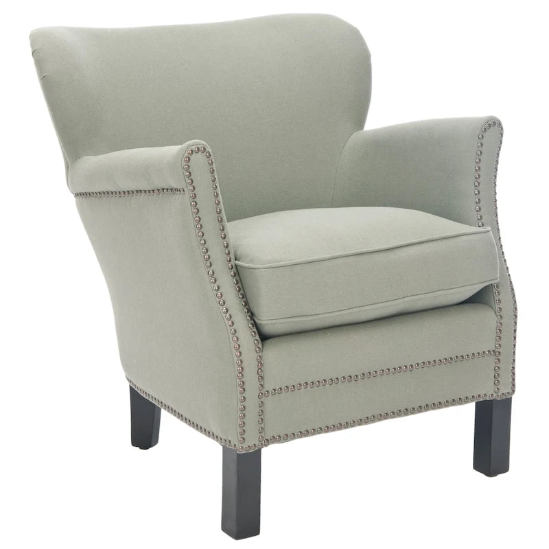 Brown Club Chair with Brass Nail Heads and Birch Legs