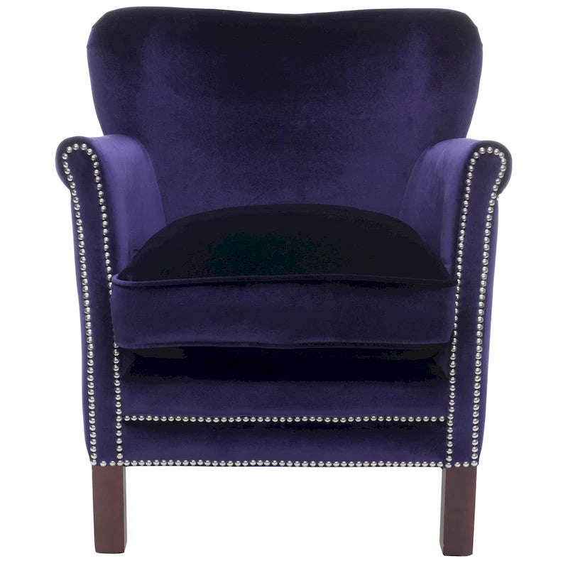 Brown Club Chair with Brass Nail Heads and Birch Legs