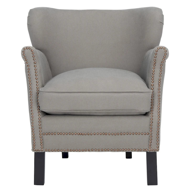 Brown Club Chair with Brass Nail Heads and Birch Legs