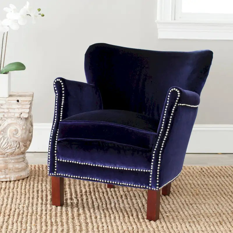 Brown Club Chair with Brass Nail Heads and Birch Legs