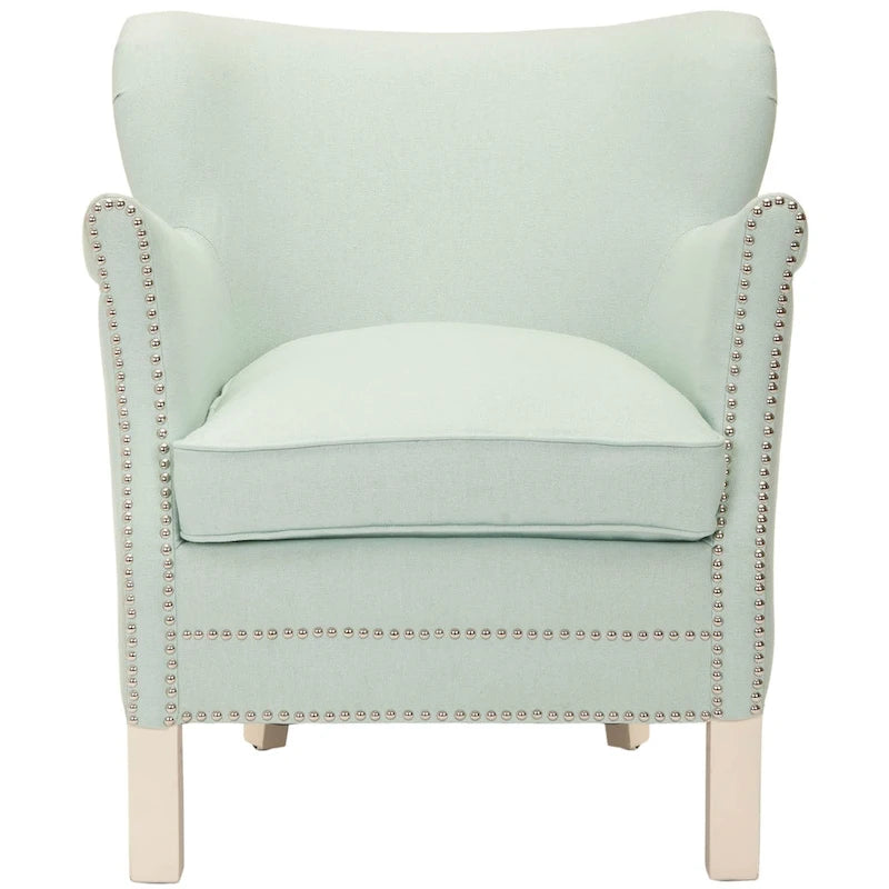 Brown Club Chair with Brass Nail Heads and Birch Legs