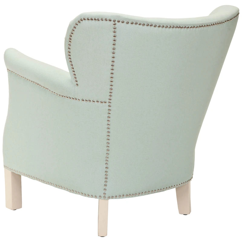 Brown Club Chair with Brass Nail Heads and Birch Legs