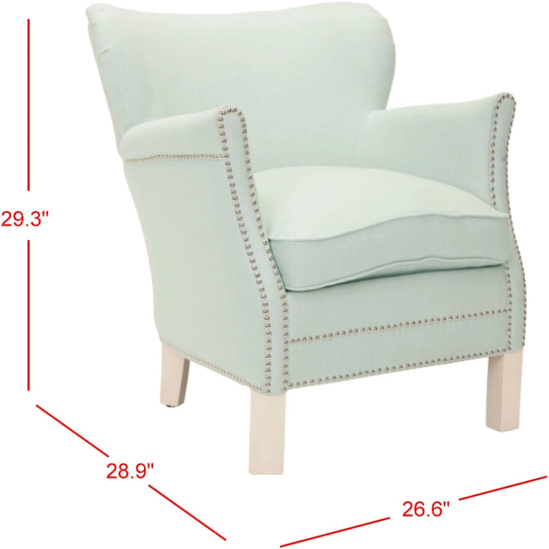 Brown Club Chair with Brass Nail Heads and Birch Legs