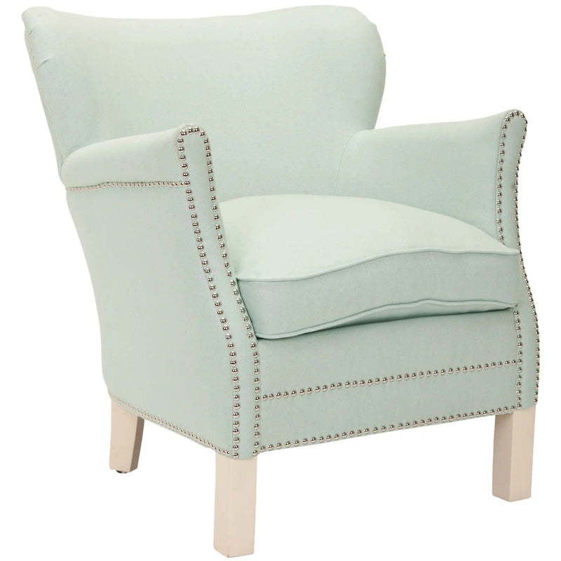 Brown Club Chair with Brass Nail Heads and Birch Legs
