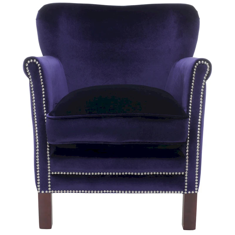 Brown Club Chair with Brass Nail Heads and Birch Legs