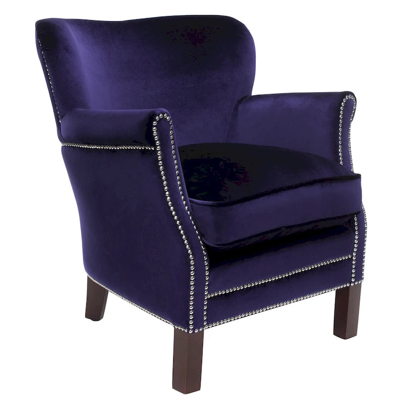 Brown Club Chair with Brass Nail Heads and Birch Legs