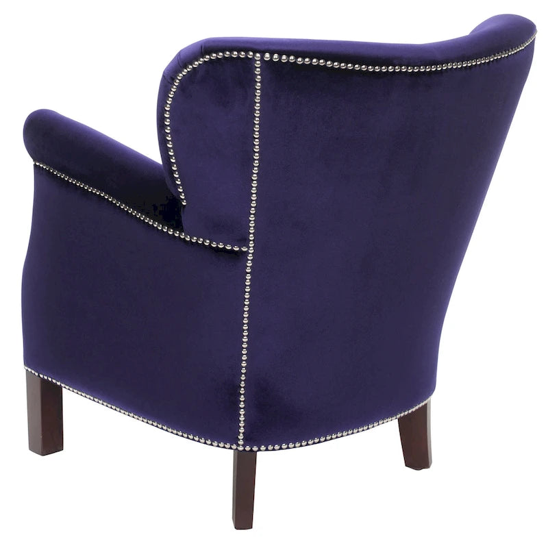 Brown Club Chair with Brass Nail Heads and Birch Legs