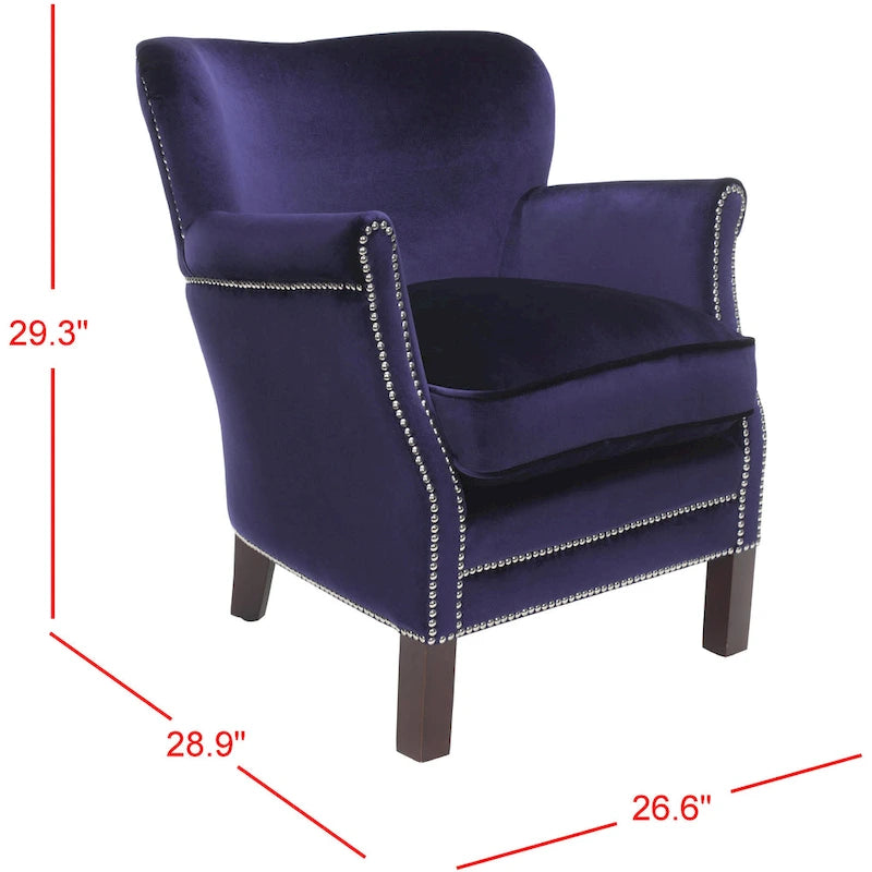 Brown Club Chair with Brass Nail Heads and Birch Legs