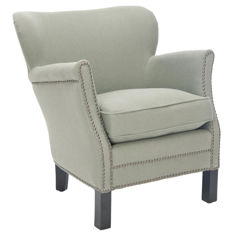 Brown Club Chair with Brass Nail Heads and Birch Legs