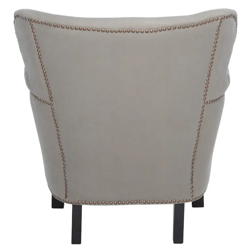 Brown Club Chair with Brass Nail Heads and Birch Legs