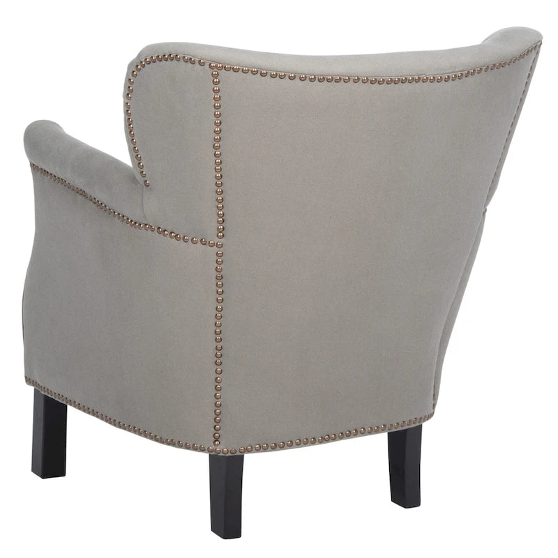 Brown Club Chair with Brass Nail Heads and Birch Legs