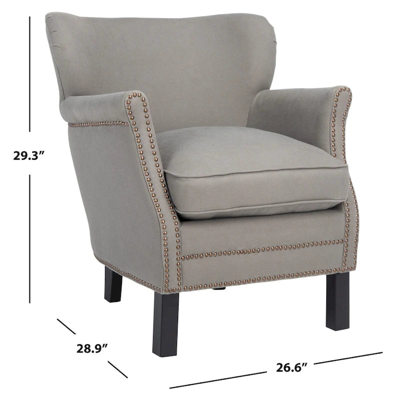 Brown Club Chair with Brass Nail Heads and Birch Legs