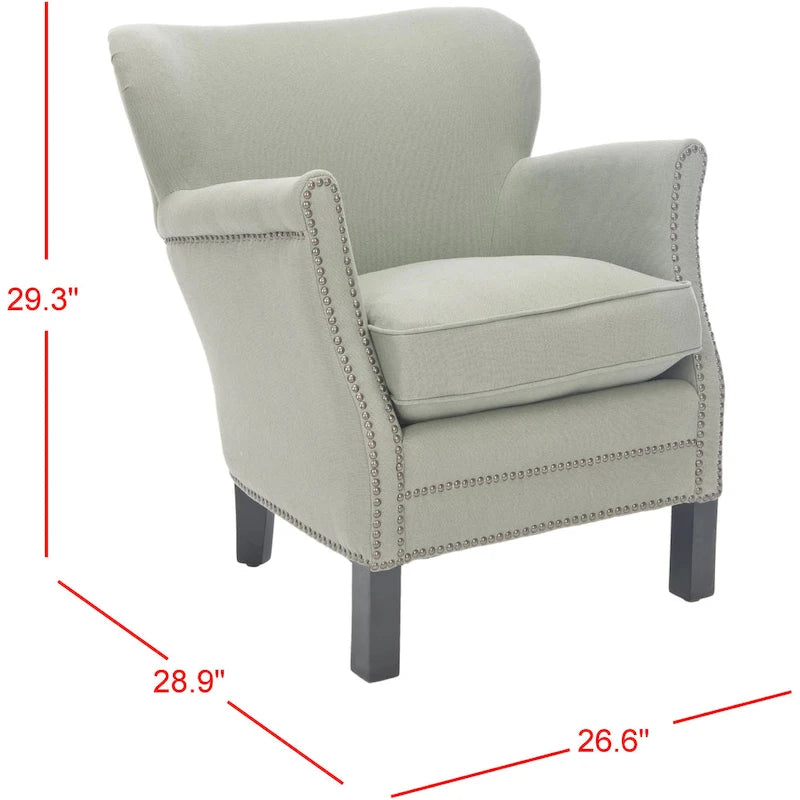 Brown Club Chair with Brass Nail Heads and Birch Legs