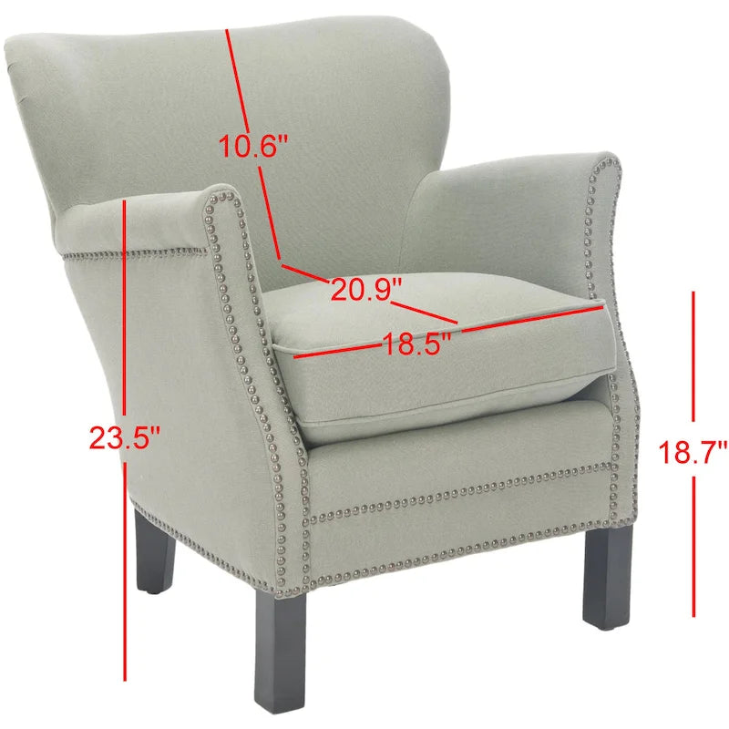 Brown Club Chair with Brass Nail Heads and Birch Legs