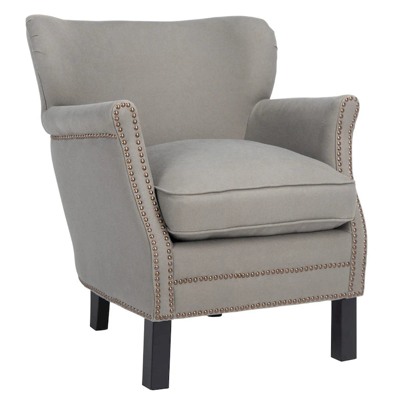 Brown Club Chair with Brass Nail Heads and Birch Legs