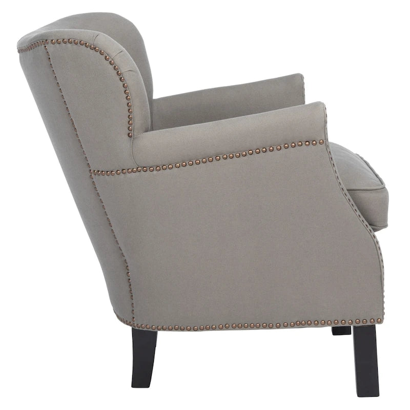 Brown Club Chair with Brass Nail Heads and Birch Legs