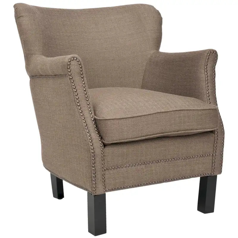 Brown Club Chair with Brass Nail Heads and Birch Legs