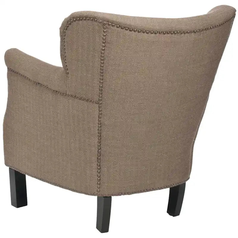 Brown Club Chair with Brass Nail Heads and Birch Legs