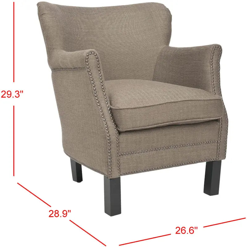 Brown Club Chair with Brass Nail Heads and Birch Legs