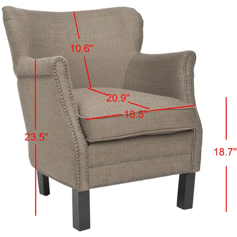 Brown Club Chair with Brass Nail Heads and Birch Legs