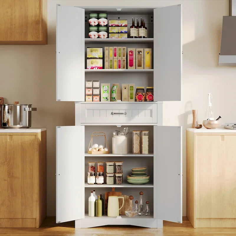 71Kitchen Pantry Storage Cabinet, Storage Cabinet Buffet, Freestanding Kitchen Storage Cabinet with 4 Adjustable Shelves