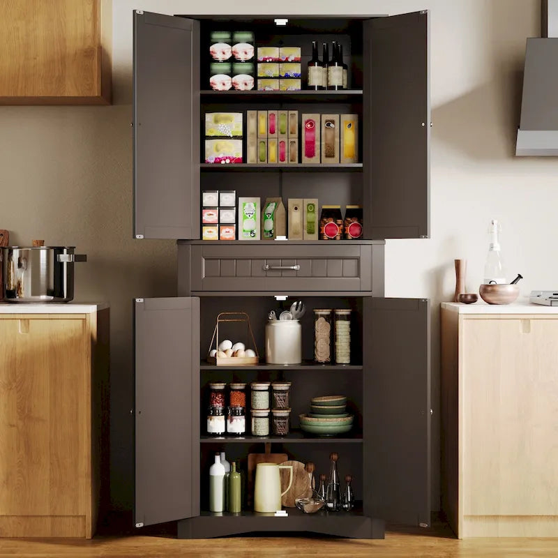 71Kitchen Pantry Storage Cabinet, Storage Cabinet Buffet, Freestanding Kitchen Storage Cabinet with 4 Adjustable Shelves