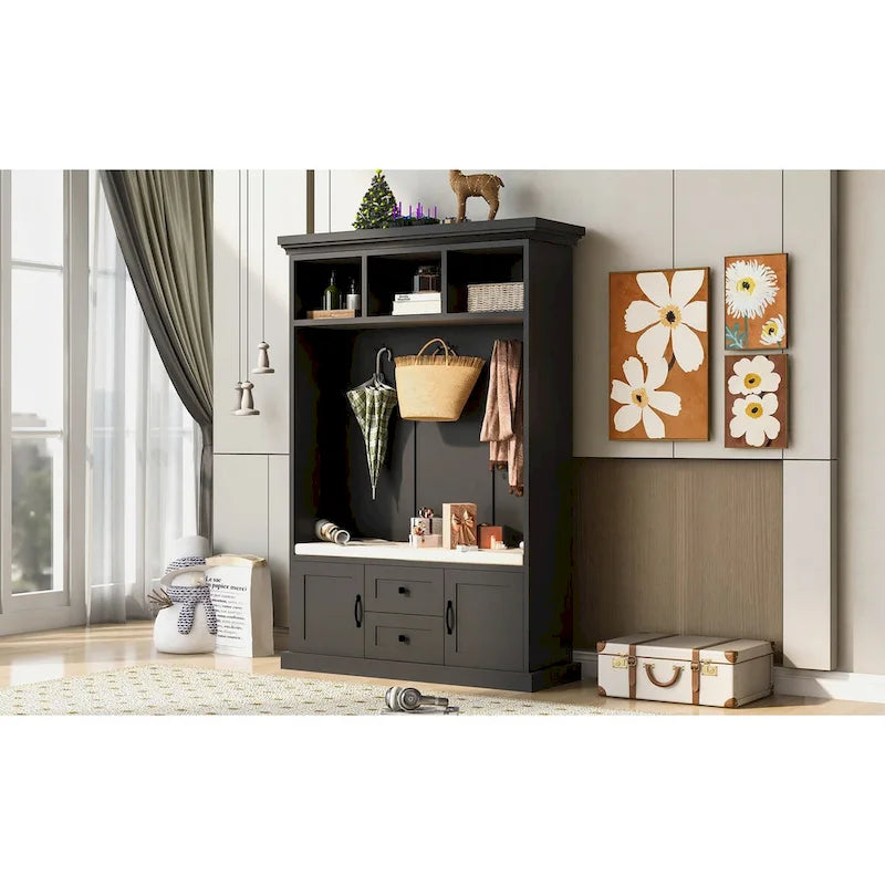 Hall Tree with 3 HooksCoat Hanger, Entryway Bench,Storage Bench, 3-in-1 Design,47.2INCH,for Entrance,Hallway