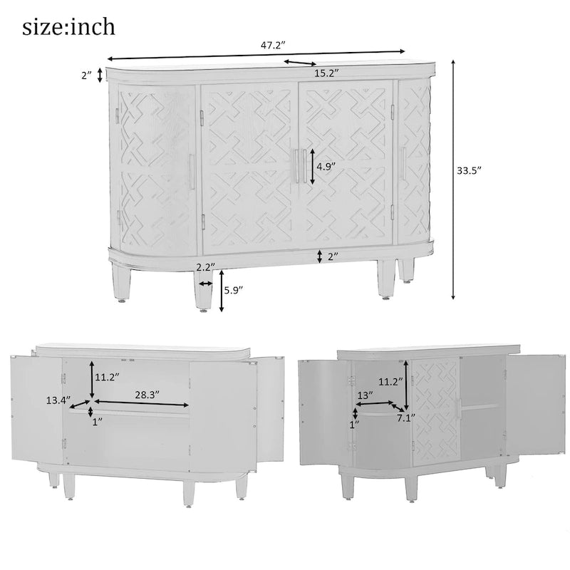 Wood Accent Storage Cabinet Sideboard with 4 Doors
