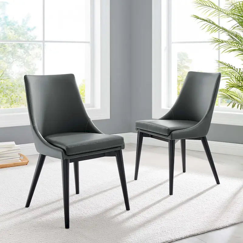 Minimalist Vinyl Dining Side Chair with Black Tapered Legs, Set of 2